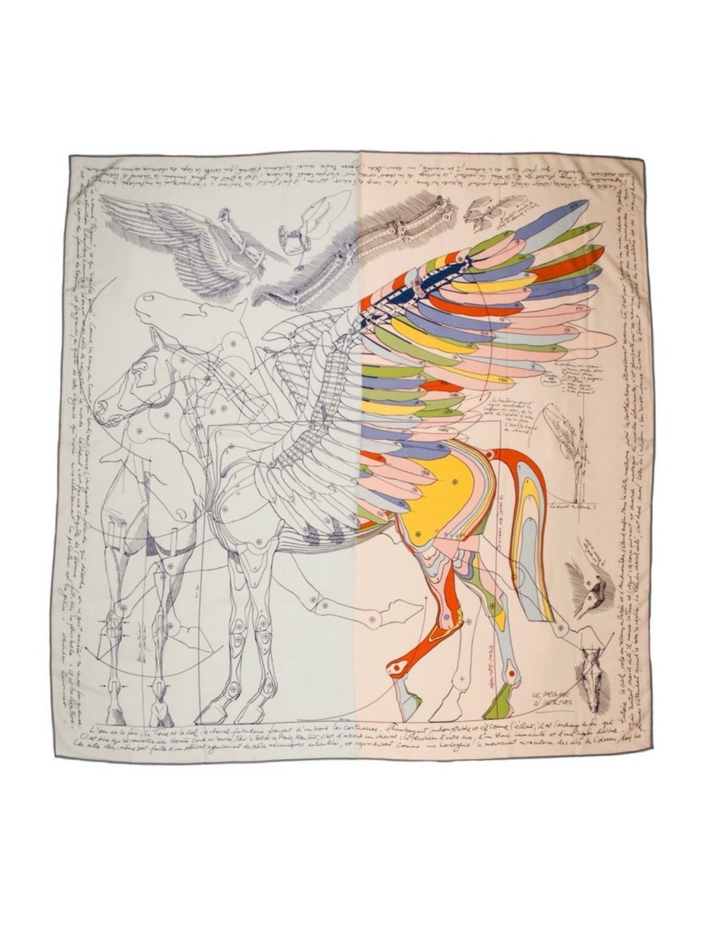 Hermes Multicolor Pegasus Cashmere Silk Scarf - Pastel and Bright Accents